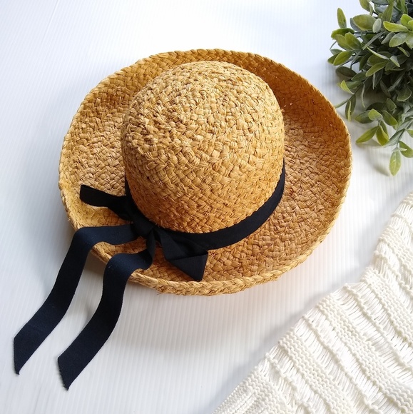 Vintage Accessories - S.F Green Woven basket weave beach sunhat